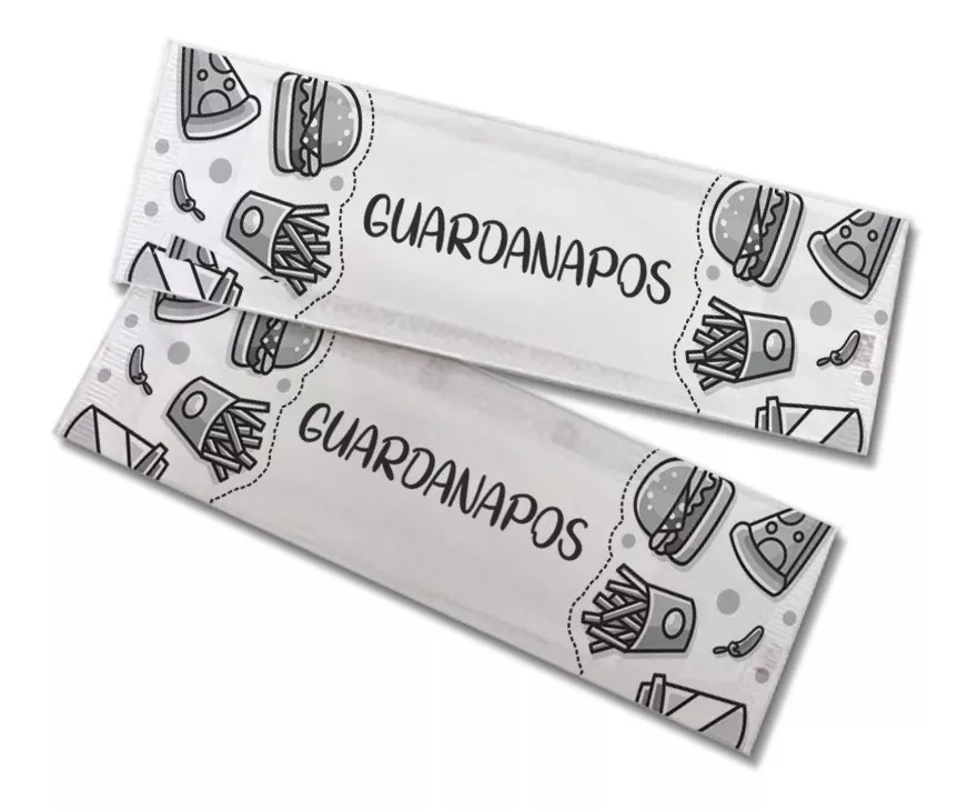 Detalhe de guardanapo sachê personalizado com hot stamping, mostrando alta qualidade na impressão.