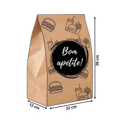 Saco Kraft Delivery Bom Apetite P (12x22x30) - 100 Unidades